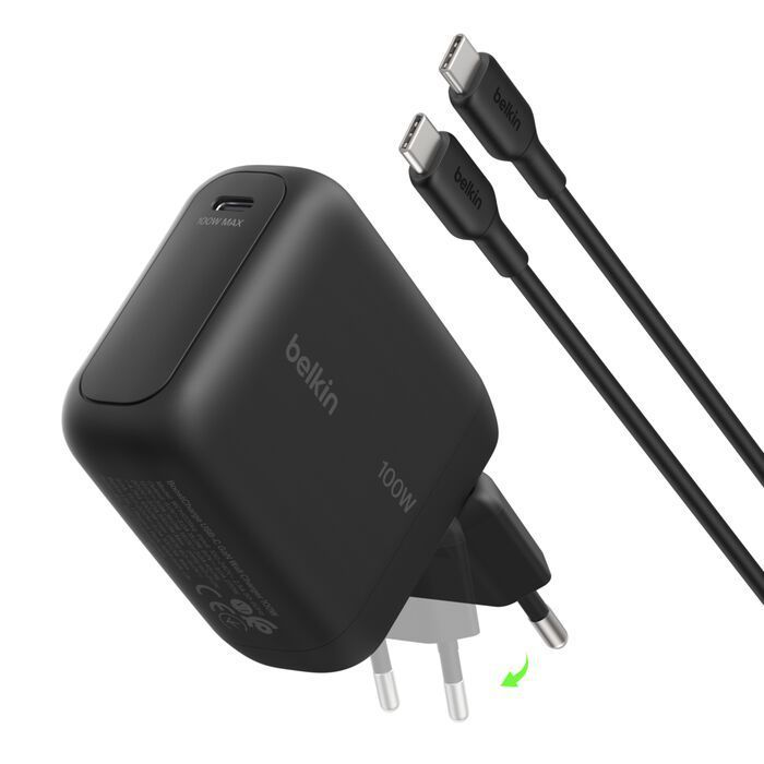 Belkin BoostCharge USB-C GaN-Wall Charger (100 W) + USB-C cable Black Belkin BoostCharge USB-C GaN-Wall Charger (100 W) + USB-C cable Black
