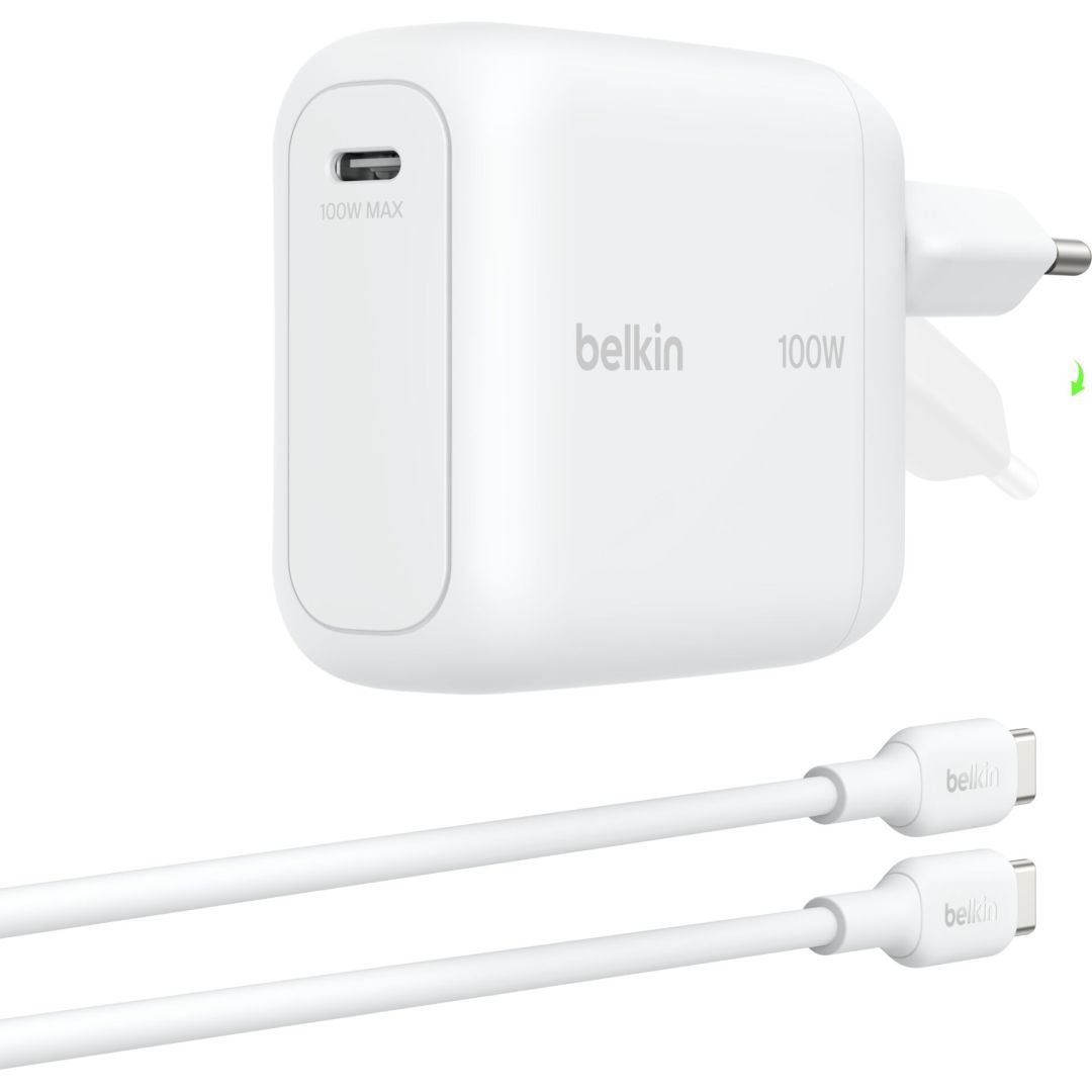 Belkin BoostCharge USB-C GaN-Wall Charger (100 W) + USB-C cable White Belkin BoostCharge USB-C GaN-Wall Charger (100 W) + USB-C cable White