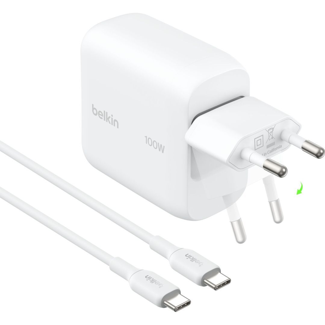 Belkin BoostCharge USB-C GaN-Wall Charger (100 W) + USB-C cable White Belkin BoostCharge USB-C GaN-Wall Charger (100 W) + USB-C cable White