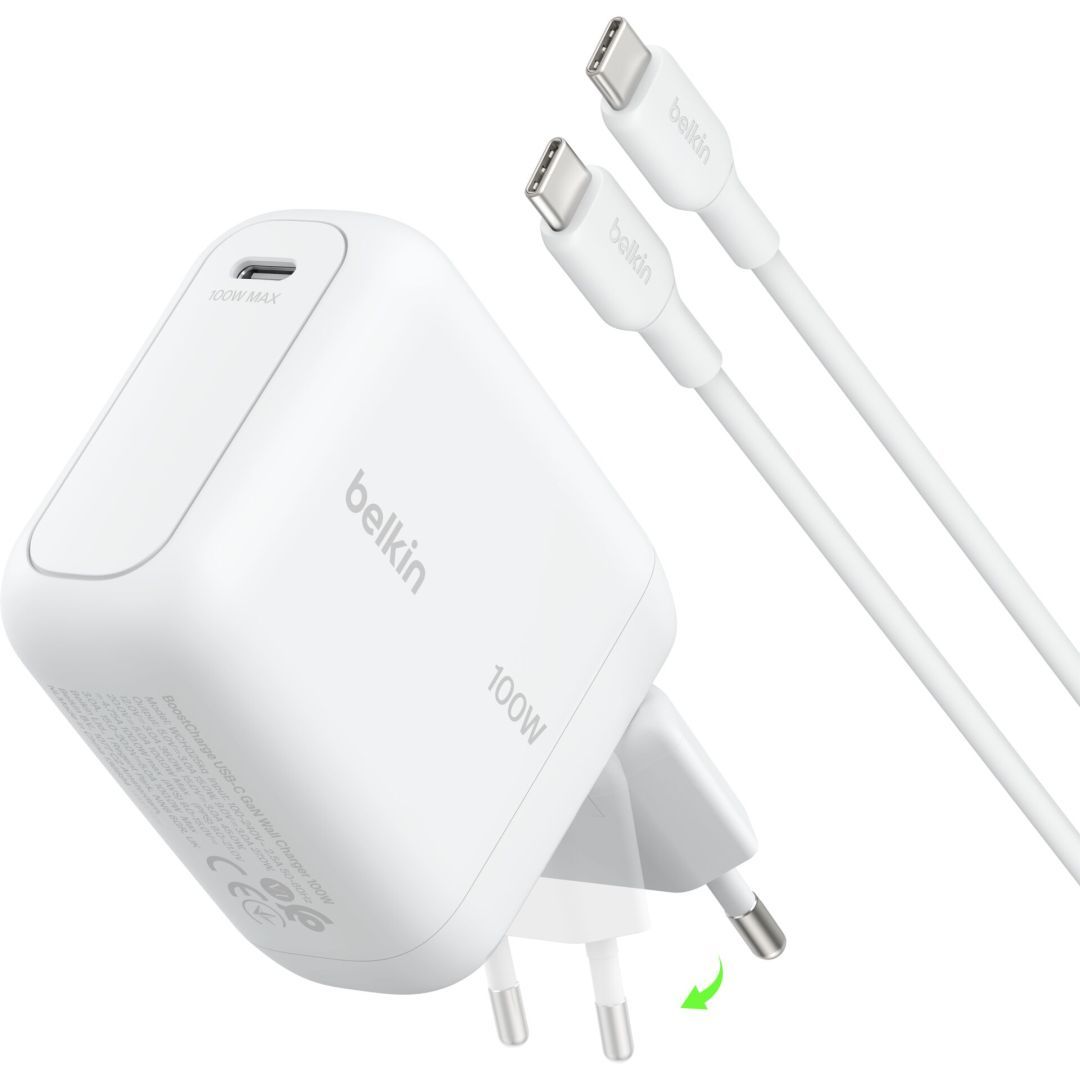 Belkin BoostCharge USB-C GaN-Wall Charger (100 W) + USB-C cable White Belkin BoostCharge USB-C GaN-Wall Charger (100 W) + USB-C cable White