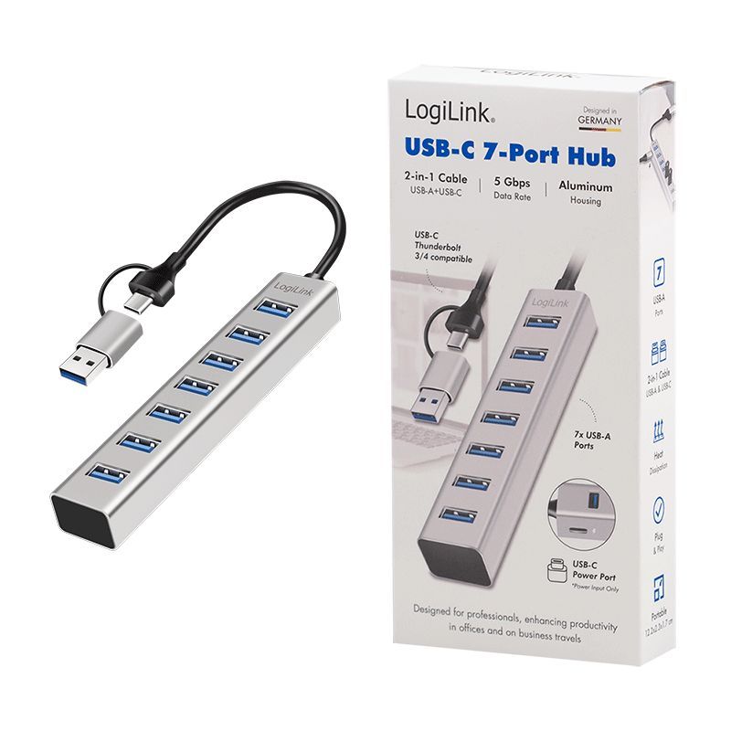 Logilink 7-portos USB3.2 HUB Aluminium Logilink 7-portos USB3.2 HUB Aluminium