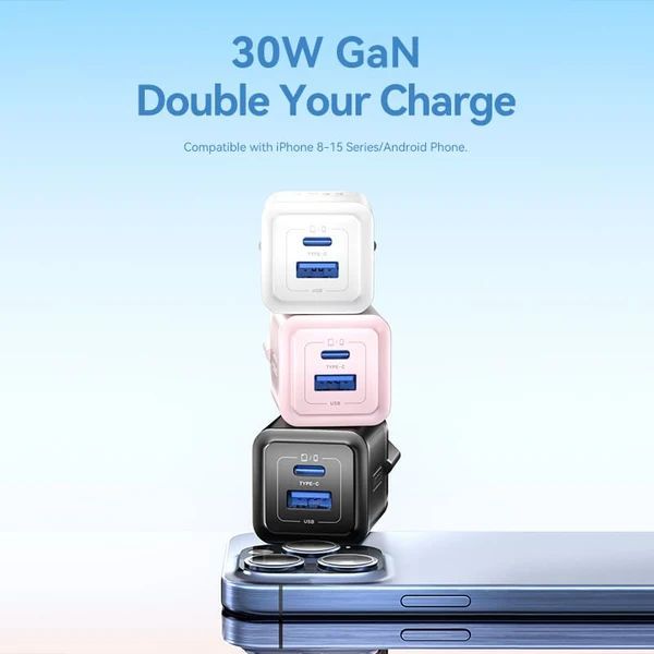 Vention 2-Port USB (C+A) GaN Charger (30W/30W) EU-Plug Pink