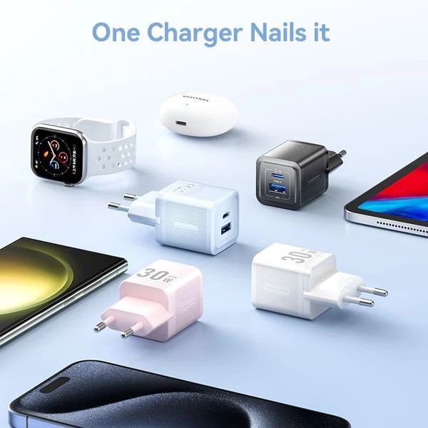 Vention 2-Port USB (C+A) GaN Charger (30W/30W) EU-Plug Pink