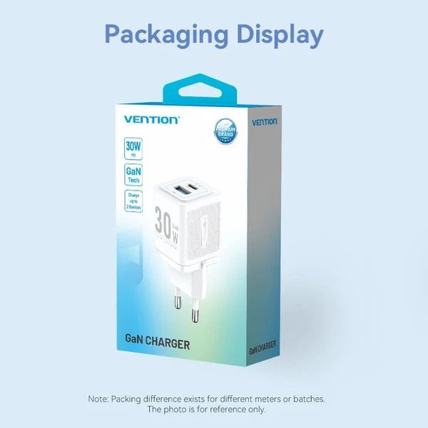 Vention 2-Port USB (C+A) GaN Charger (30W/30W) EU-Plug Pink