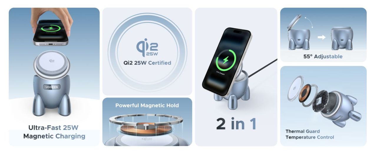 UGREEN UNO Rocket Shape Wireless Charger 25W Blue