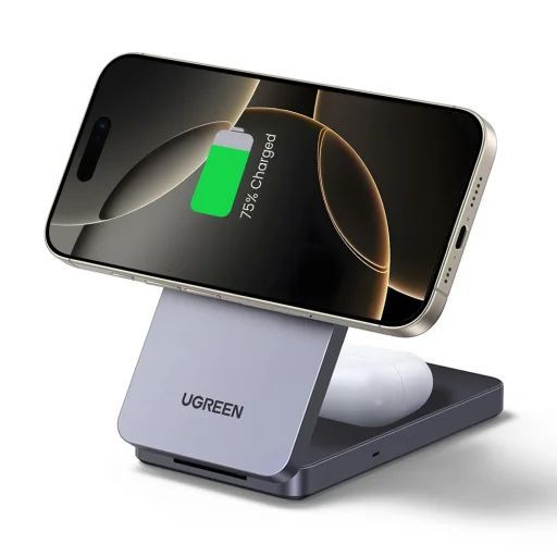 UGREEN MagFlow 2-in-1 MagSafe Compatible Foldable Wireless Charger Stand Grey