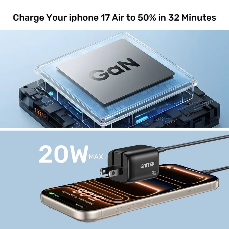 Unitek Zeno 20W Dual-Port Gan Wall Charger EU Black