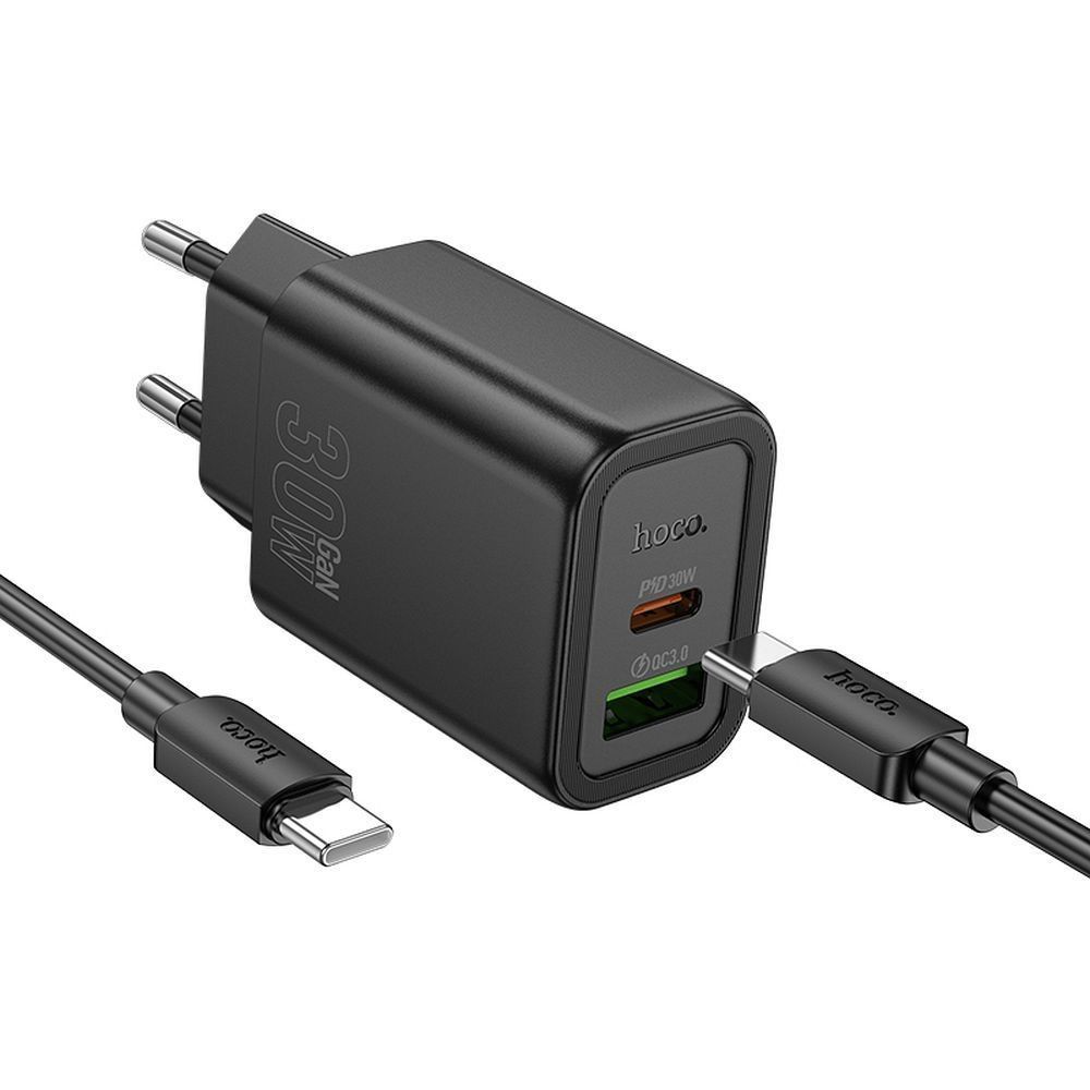 Hoco N63 Gentle Wall charger USB-A + USB-C PD30W+QC3.0, USB-C - USB-C cable Black Hoco N63 Gentle Wall charger USB-A + USB-C PD30W+QC3.0, USB-C - USB-C cable Black
