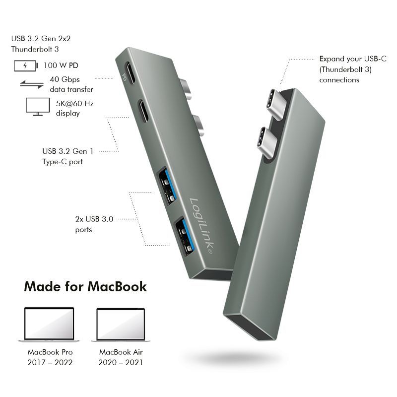 Logilink USB 3.2 Gen2x2 docking station 4-port PD Silver