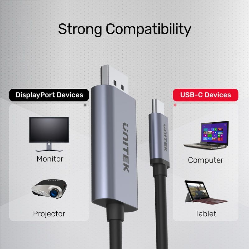 Unitek 4K 60Hz USB-C to DisplayPort 1.2 Cable 2m Space Grey Unitek 4K 60Hz USB-C to DisplayPort 1.2 Cable 2m Space Grey