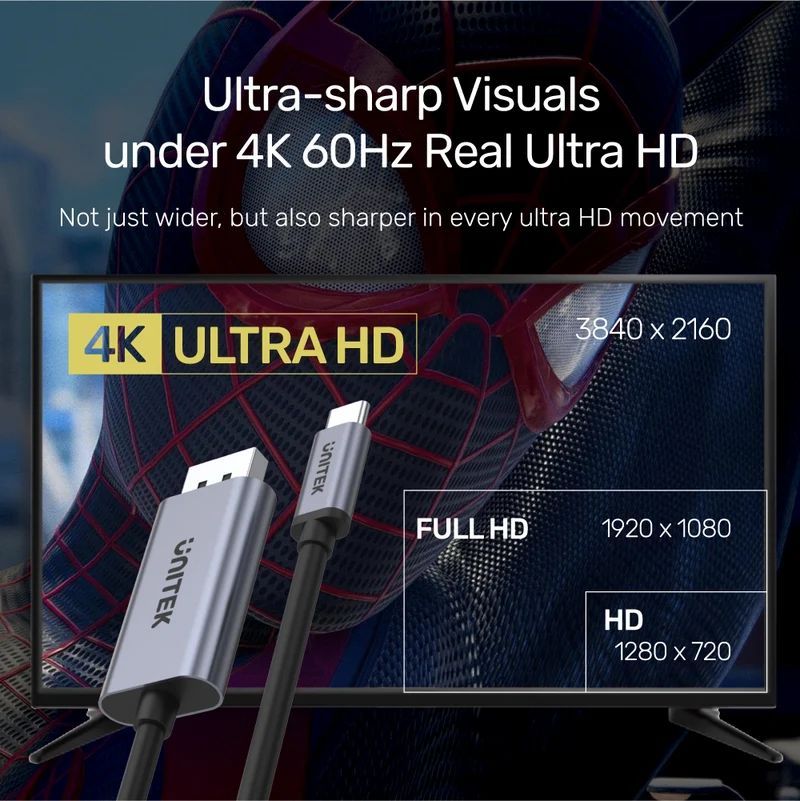 Unitek 4K 60Hz USB-C to DisplayPort 1.2 Cable 2m Space Grey Unitek 4K 60Hz USB-C to DisplayPort 1.2 Cable 2m Space Grey