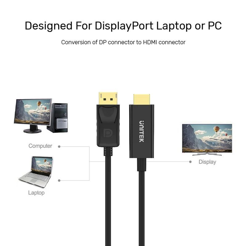 Unitek Y-5118CA DisplayPort to HDMI 1080P Full HD Cable 1m Black Unitek Y-5118CA DisplayPort to HDMI 1080P Full HD Cable 1m Black