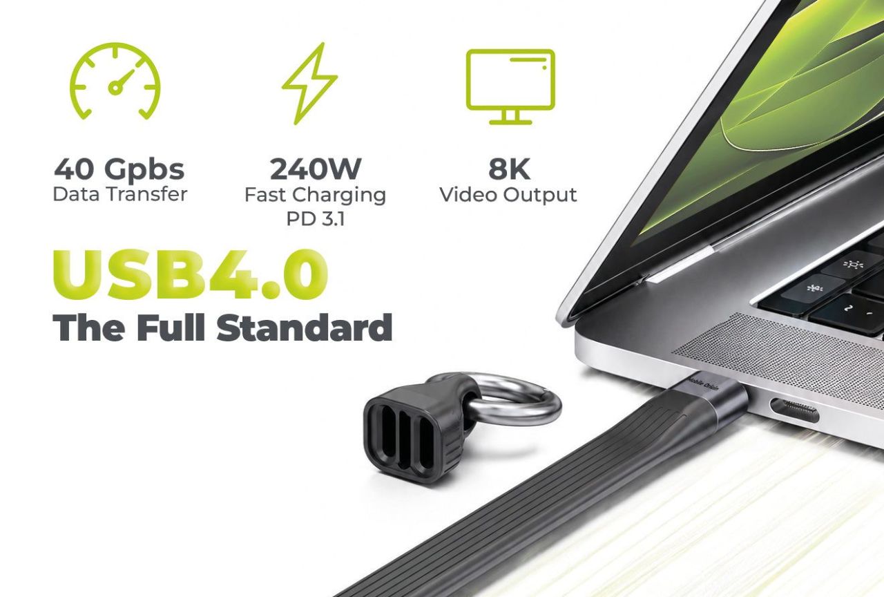 Mobile Origin CB17 240W 40Gbps 8K USB-C Keychain Cable Black