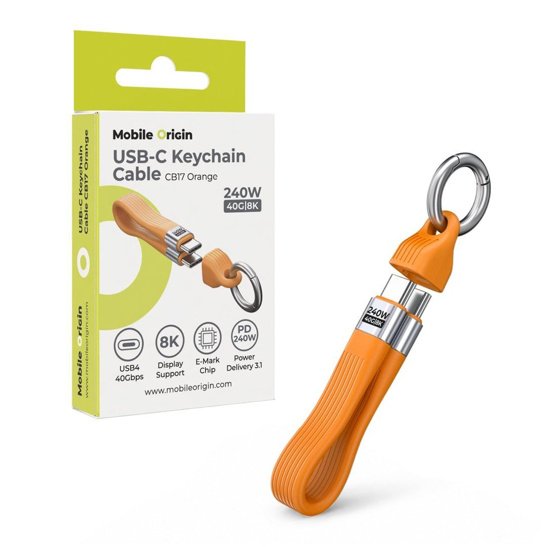 Mobile Origin CB17 240W 40Gbps 8K USB-C Keychain Cable Orange