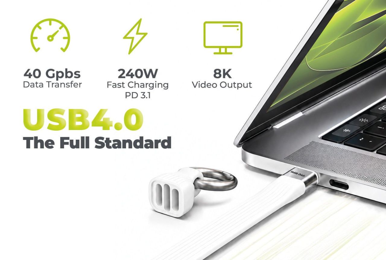 Mobile Origin CB17 240W 40Gbps 8K USB-C Keychain Cable White