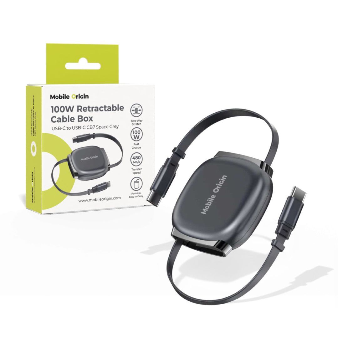 Mobile Origin CB7 100W Retractable Cable Box USB-C to USB-C Space Grey