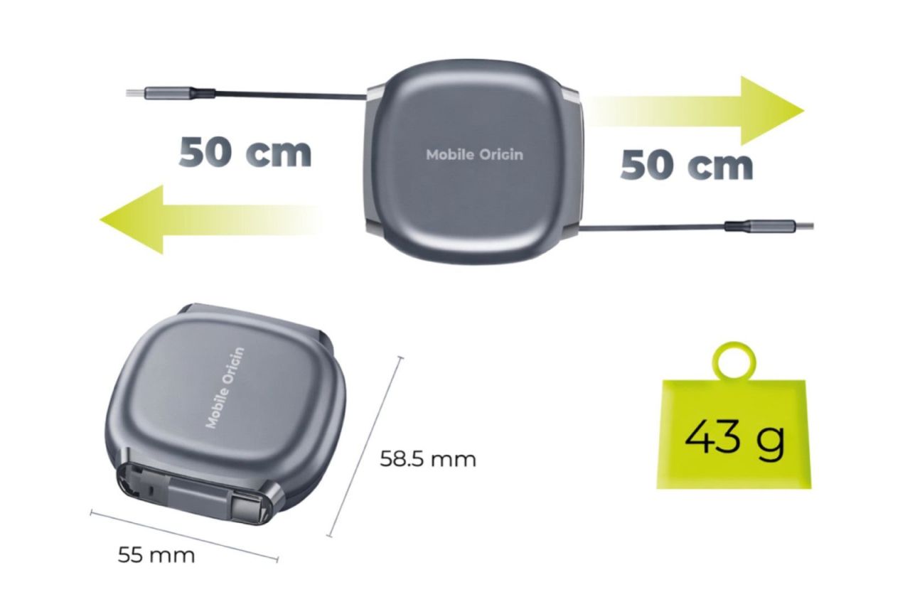 Mobile Origin CB7 100W Retractable Cable Box USB-C to USB-C Space Grey
