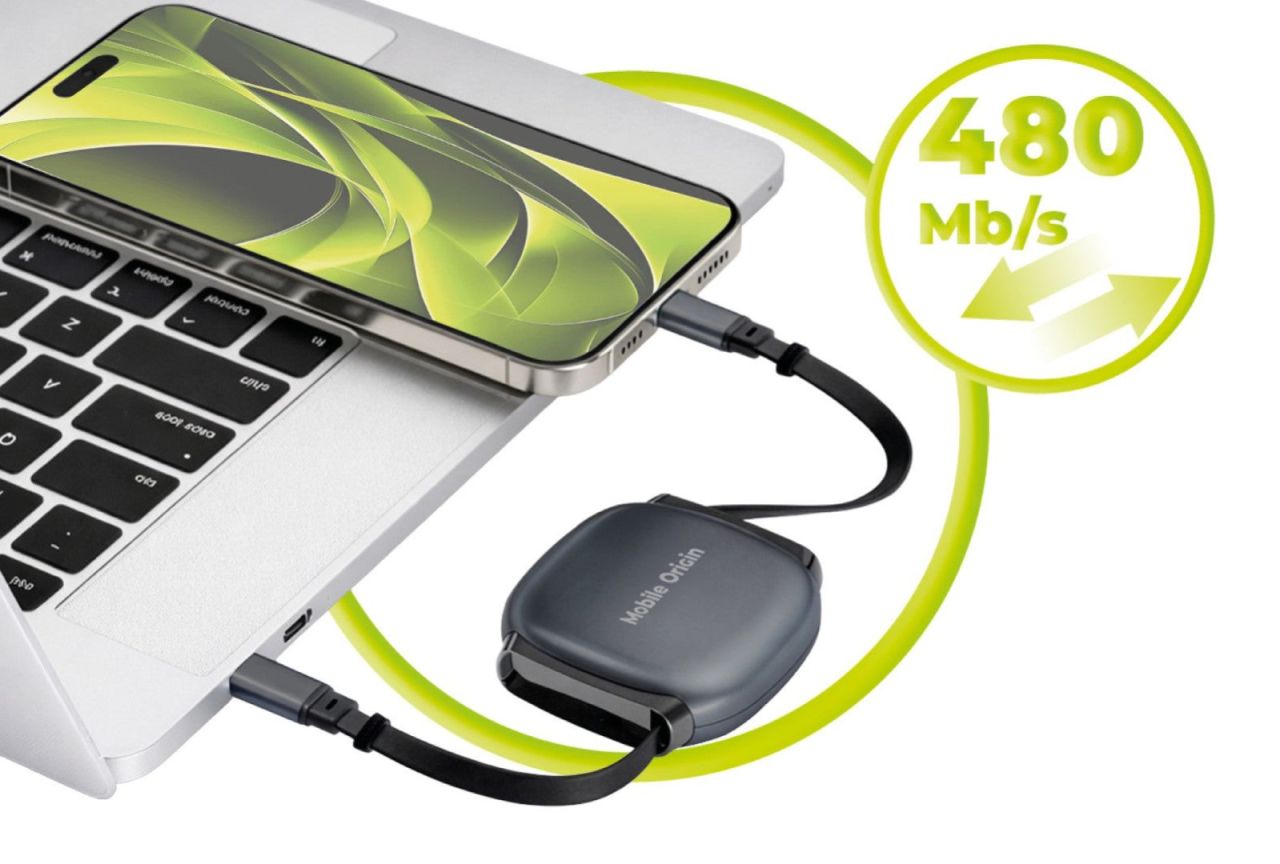 Mobile Origin CB7 100W Retractable Cable Box USB-C to USB-C Space Grey