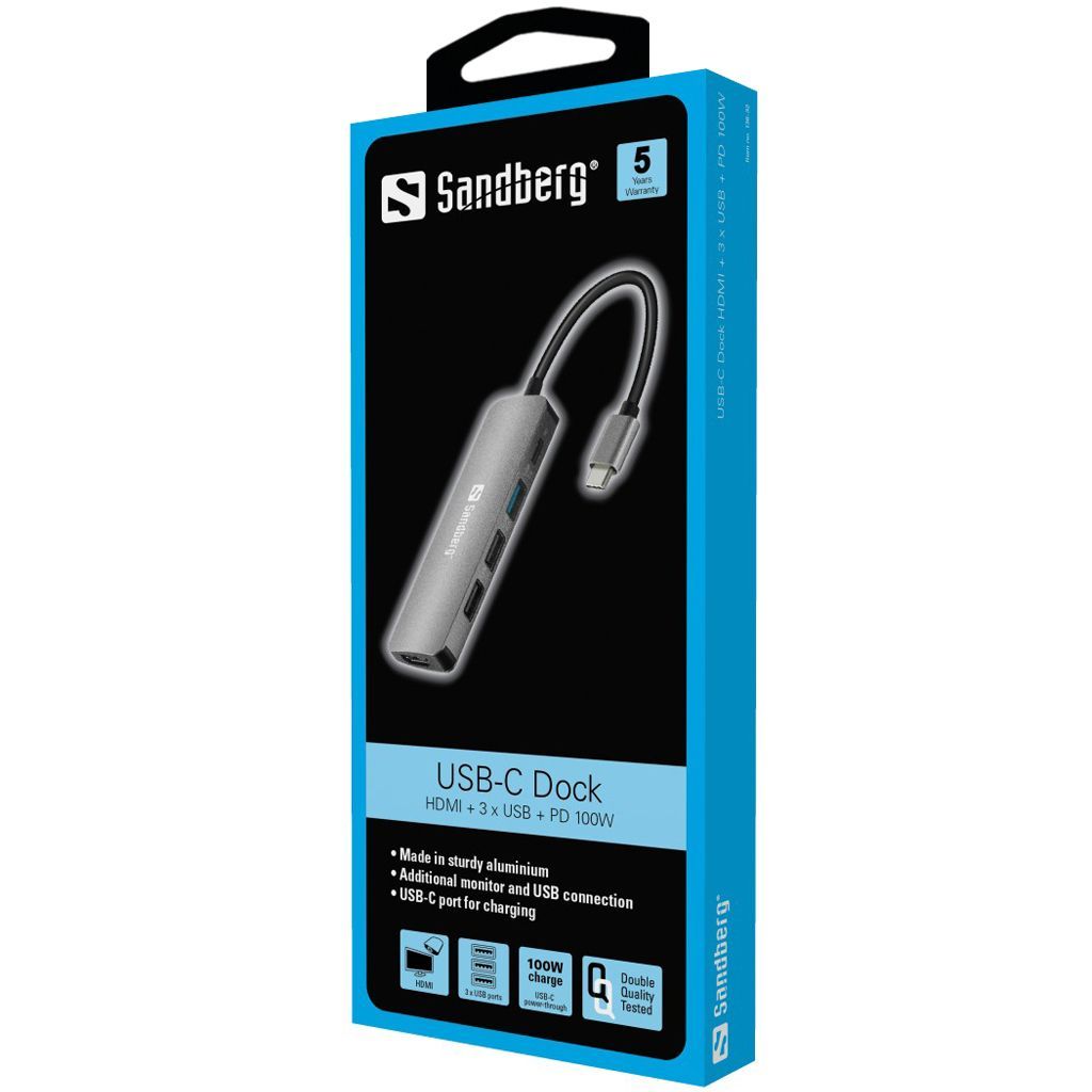 Sandberg USB-C Dock HDMI+3xUSB+PD 100W Gray Sandberg USB-C Dock HDMI+3xUSB+PD 100W Gray