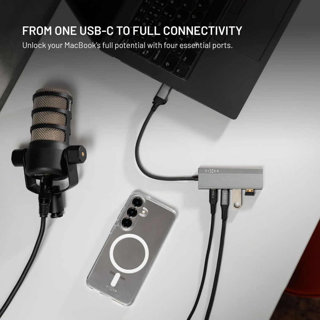 FIXED 4 portos USB-HUB, sötétszürke