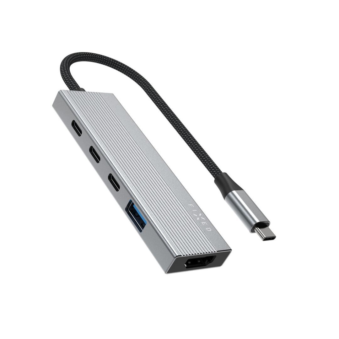 FIXED 5 portos USB-HUB, sötétszürke