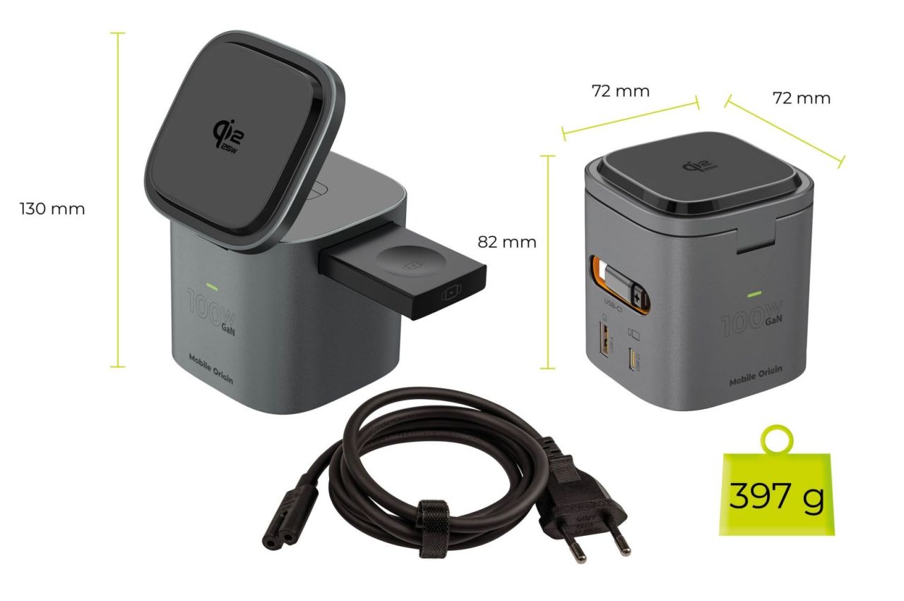 Mobile Origin 100W Qi2 25W Foldable Charger PW37 MagSafe Compatible Space Gray Mobile Origin 100W Qi2 25W Foldable Charger PW37 MagSafe Compatible Space Gray