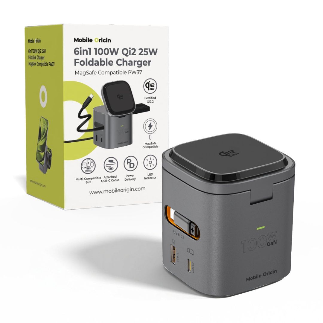 Mobile Origin 100W Qi2 25W Foldable Charger PW37 MagSafe Compatible Space Gray Mobile Origin 100W Qi2 25W Foldable Charger PW37 MagSafe Compatible Space Gray
