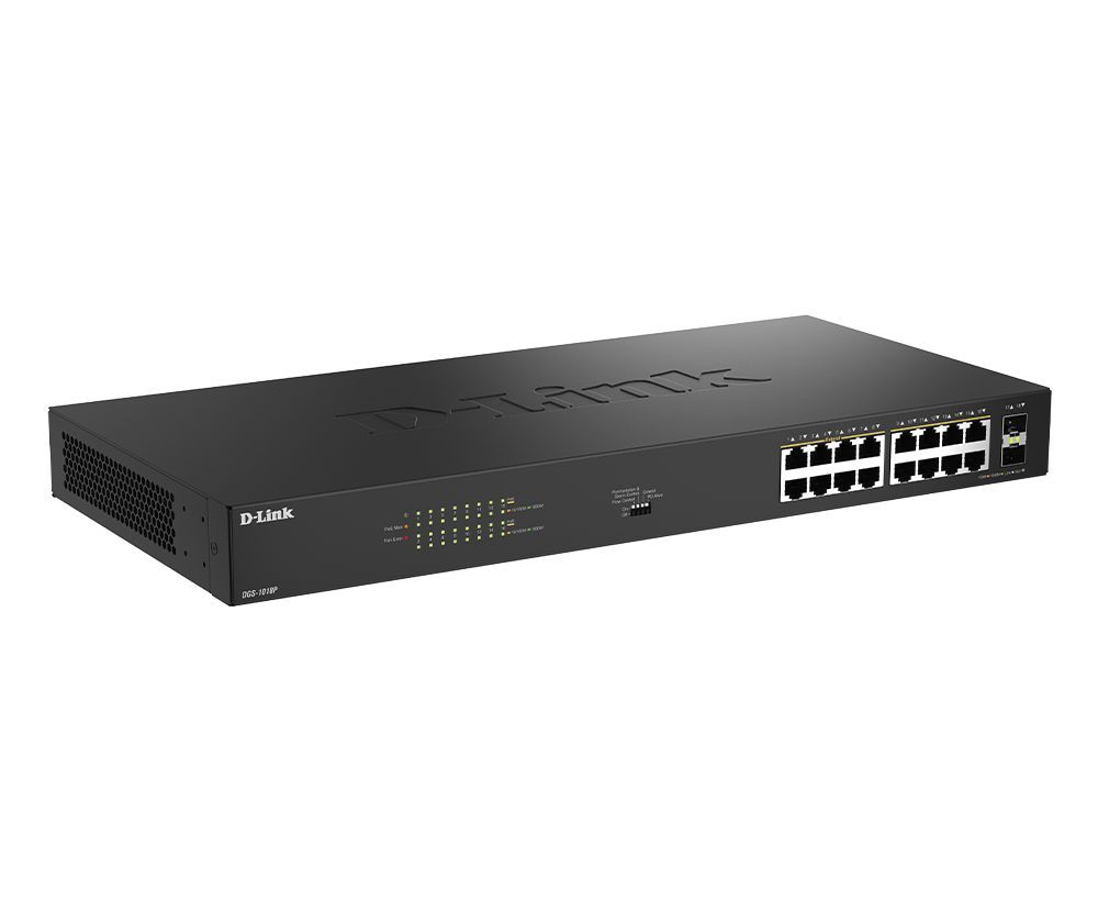 D-Link DGS-1018P 16-Port Gigabit Unmanaged PoE+ Switch with 2 SFP Ports