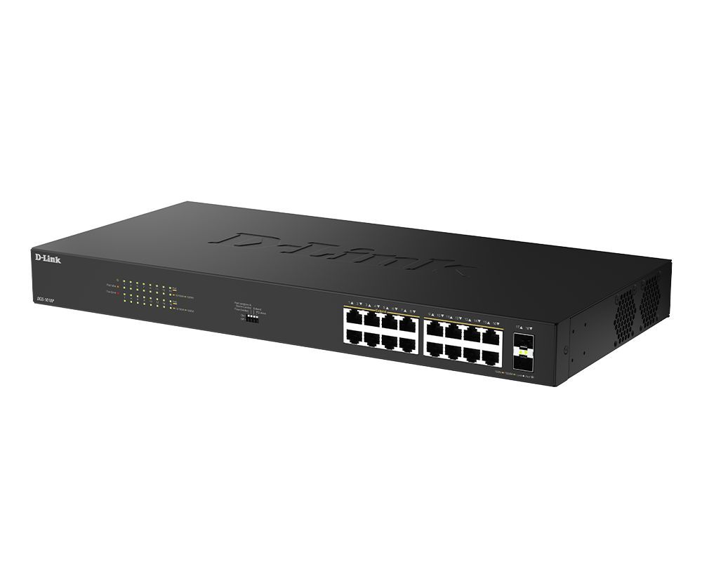 D-Link DGS-1018P 16-Port Gigabit Unmanaged PoE+ Switch with 2 SFP Ports