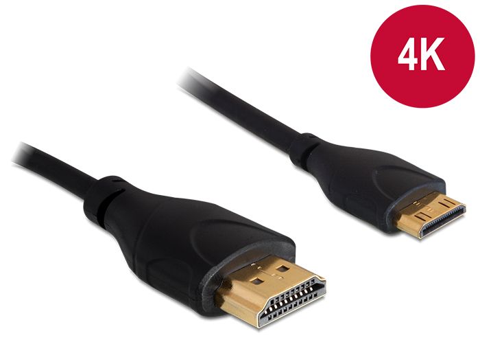 DeLock HDMI-A male to HDMI Mini-C male 4K Slim 1m Black DeLock HDMI-A male to HDMI Mini-C male 4K Slim 1m Black