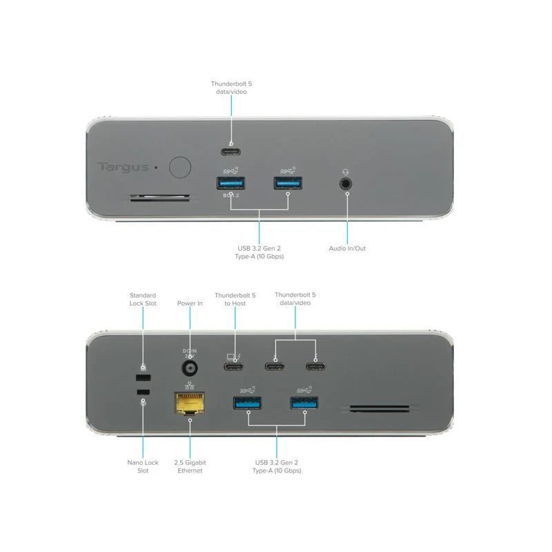 Targus Thunderbolt 5 Dual Video 8K / Triple 4K EcoSmart Dock with 140W EPR Targus Thunderbolt 5 Dual Video 8K / Triple 4K EcoSmart Dock with 140W EPR