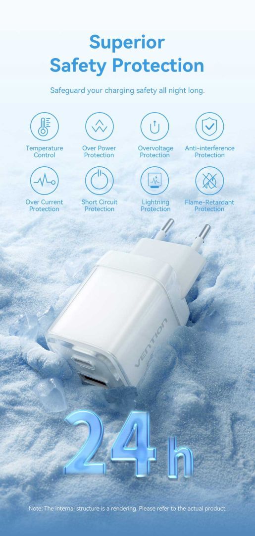 Vention 2-Port USB (C-A) GaN Charger (30W/30W) EU-Plug White Vention 2-Port USB (C-A) GaN Charger (30W/30W) EU-Plug White
