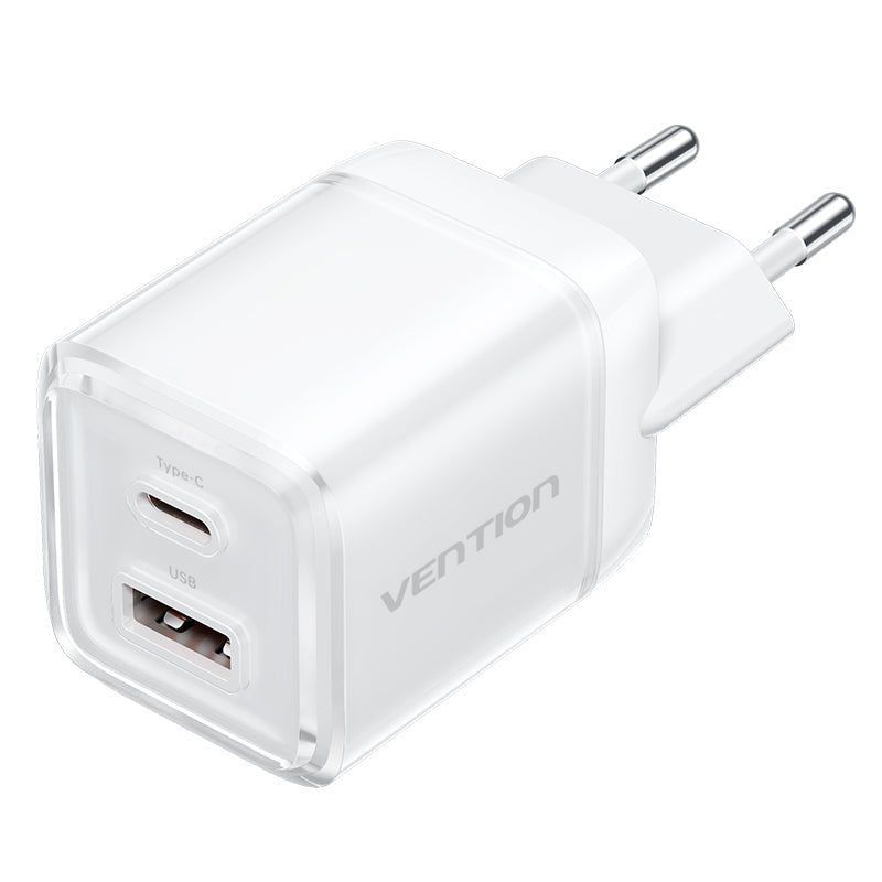 Vention 2-Port USB (C-A) GaN Charger (30W/30W) EU-Plug White Vention 2-Port USB (C-A) GaN Charger (30W/30W) EU-Plug White