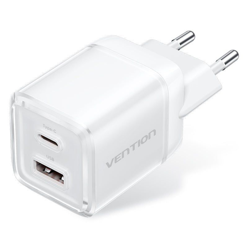 Vention 2-Port USB (C-A) GaN Charger (70W/22.5W) EU-Plug White Vention 2-Port USB (C-A) GaN Charger (70W/22.5W) EU-Plug White