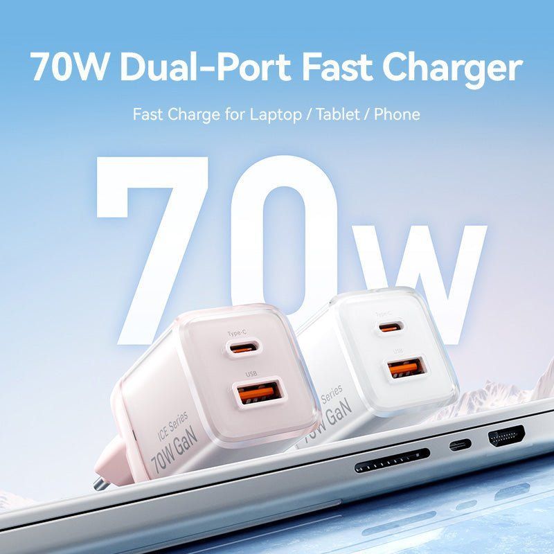 Vention 2-Port USB (C-A) GaN Charger (70W/22.5W) EU-Plug Pink Vention 2-Port USB (C-A) GaN Charger (70W/22.5W) EU-Plug Pink