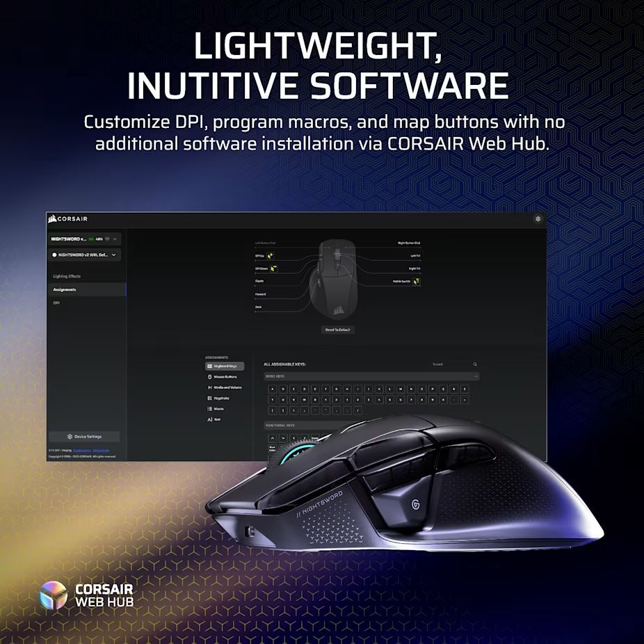 Corsair Nightsword v2 Gaming Wireless Bluetooth Mouse Black Corsair Nightsword v2 Gaming Wireless Bluetooth Mouse Black