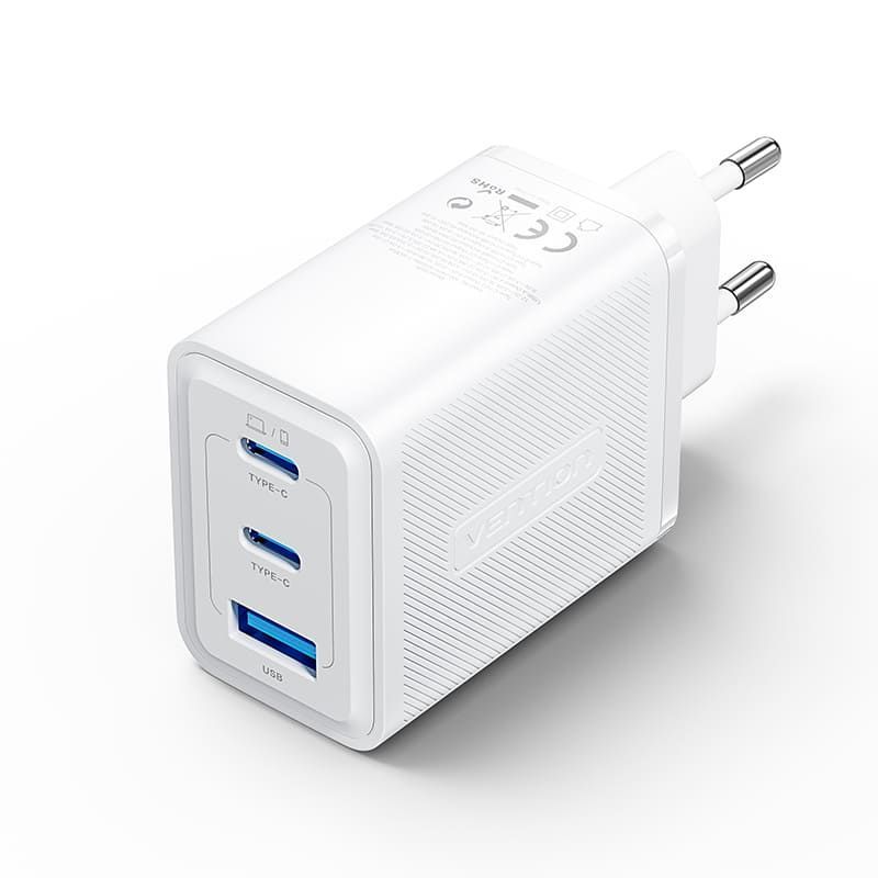 Vention 3-Port USB (C+C+A) GaN Charger (65W/65W/60W) EU-Plug White Vention 3-Port USB (C+C+A) GaN Charger (65W/65W/60W) EU-Plug White
