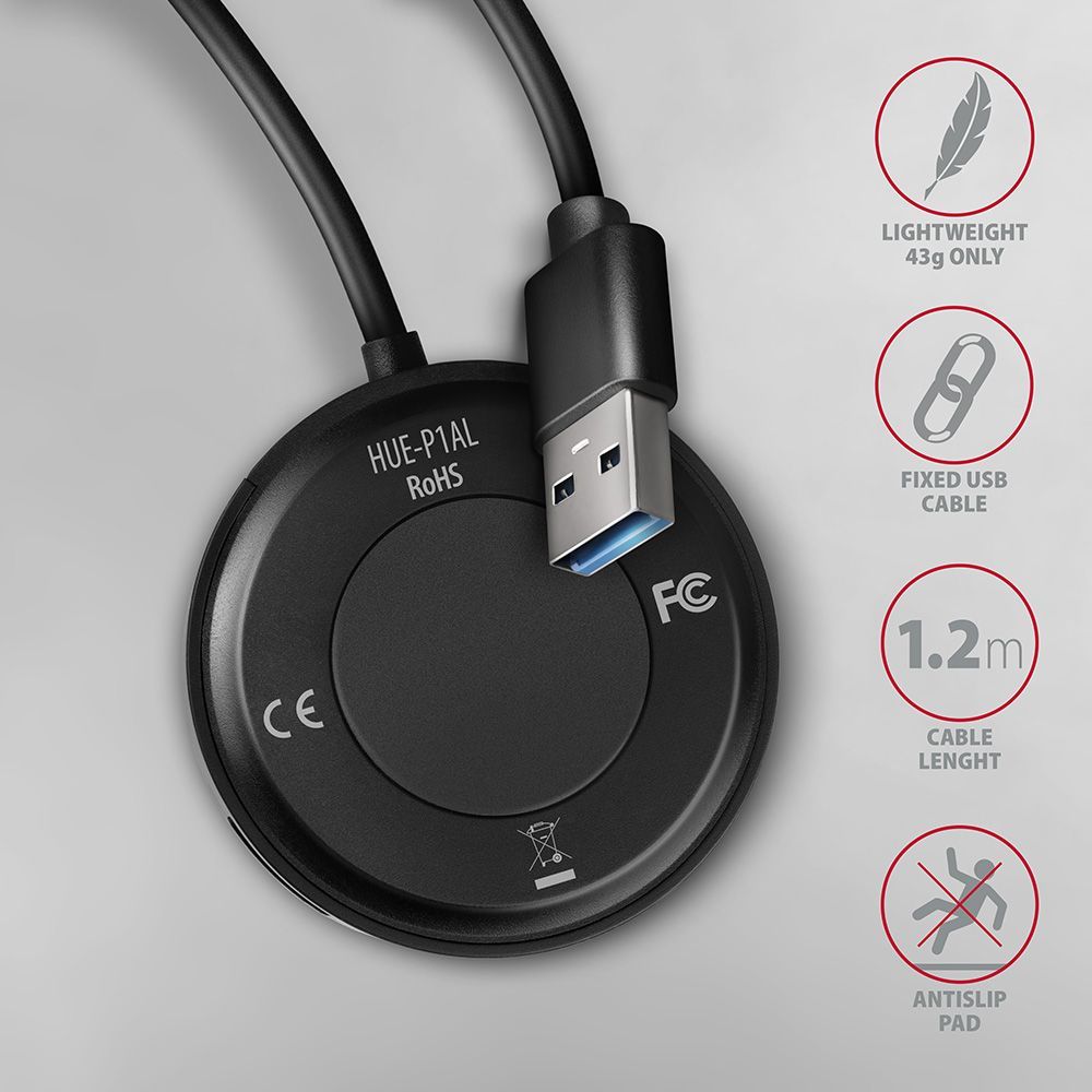 AXAGON HUE-P1AL SuperSpeed USB-A Round HUB Black AXAGON HUE-P1AL SuperSpeed USB-A Round HUB Black