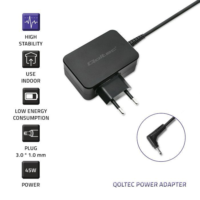 Qoltec 51032 19V / 2,37A 45W 3x1mm Asus hálózati notebook töltő Qoltec 51032 19V / 2,37A 45W 3x1mm Asus hálózati notebook töltő
