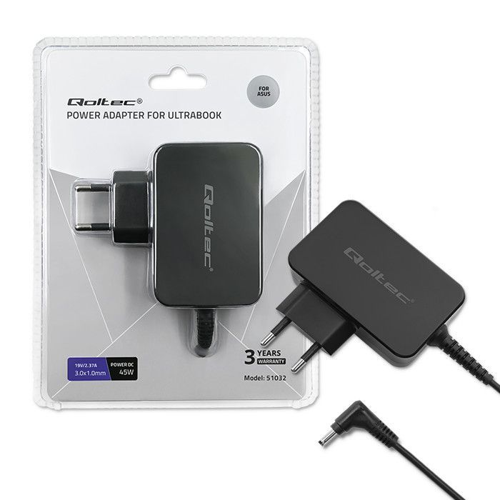 Qoltec 51032 19V / 2,37A 45W 3x1mm Asus hálózati notebook töltő Qoltec 51032 19V / 2,37A 45W 3x1mm Asus hálózati notebook töltő