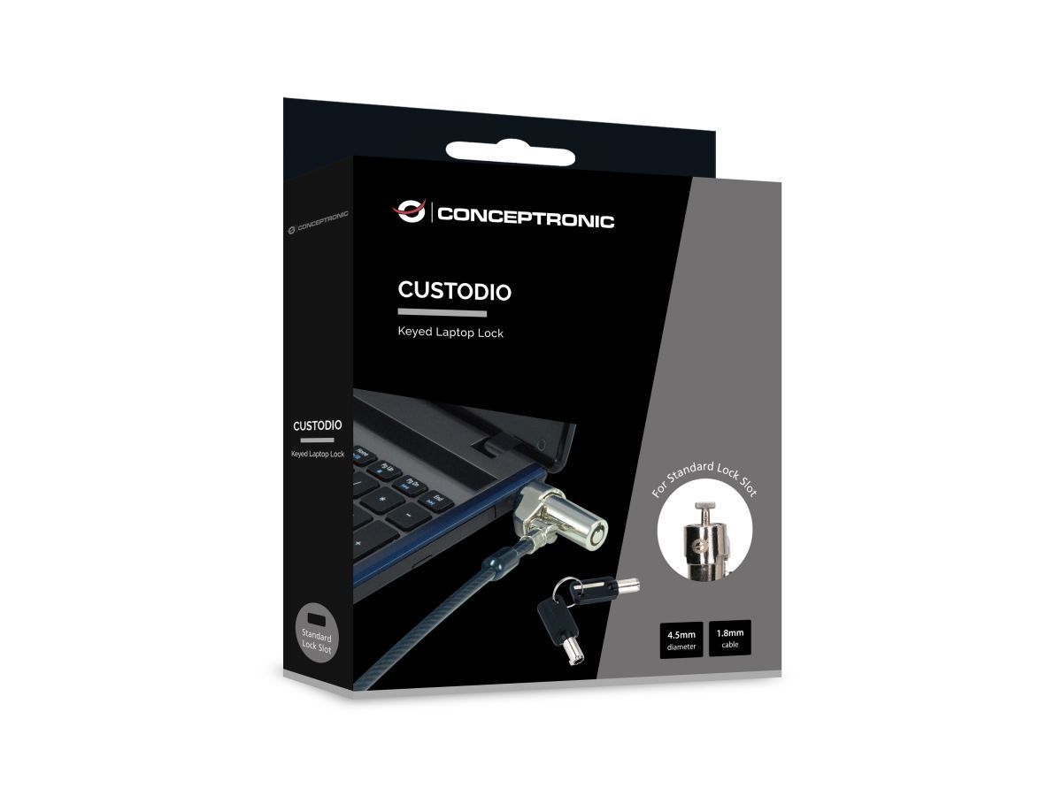 Conceptronic CUSTODIO02BSM Keyed Laptop Lock Master Keyed Compatible 1,8m Black Conceptronic CUSTODIO02BSM Keyed Laptop Lock Master Keyed Compatible 1,8m Black