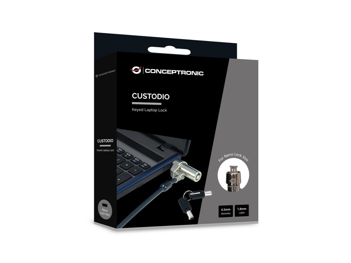 Conceptronic CUSTODIO02BNM Keyed Laptop Lock Master Keyed Compatible 1,8m Black Conceptronic CUSTODIO02BNM Keyed Laptop Lock Master Keyed Compatible 1,8m Black