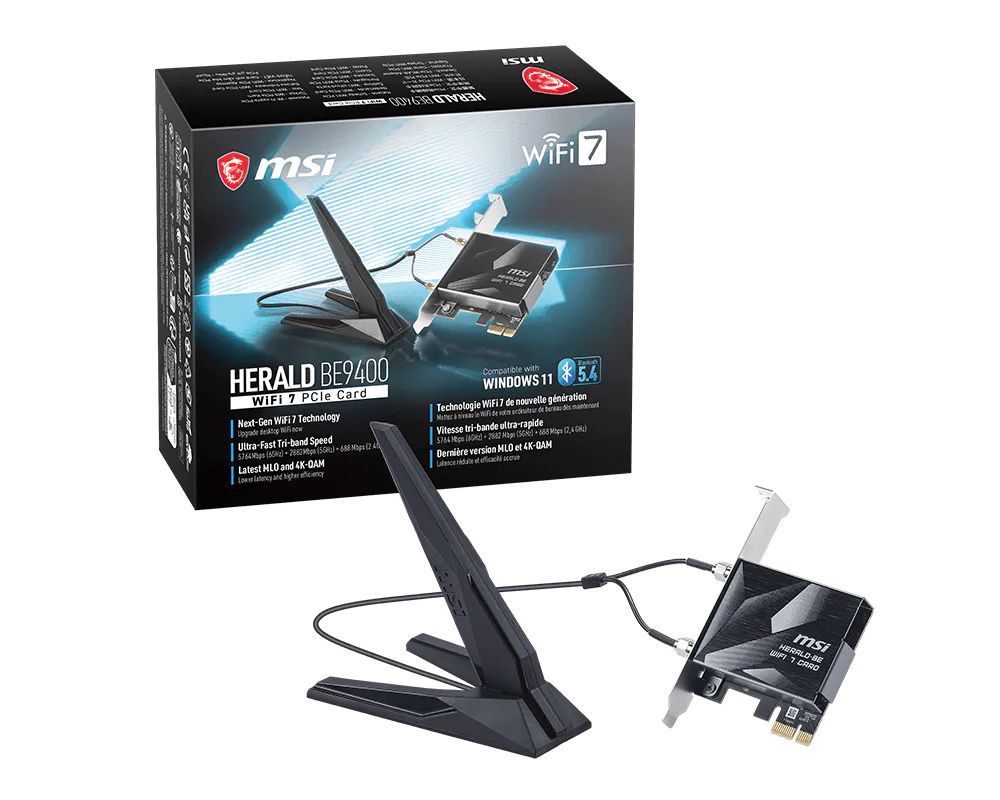 Msi HERALD BE9400 WiFi 7 PCIe Card Msi HERALD BE9400 WiFi 7 PCIe Card