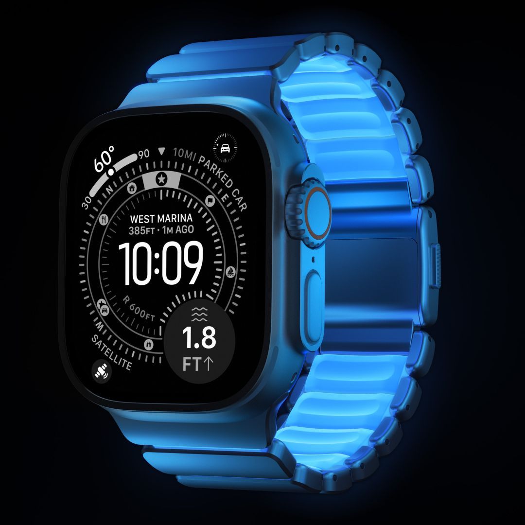 Nomad Stratos Band FKM for AW 45/46/49mm Natural Titanium Icy Blue Glow