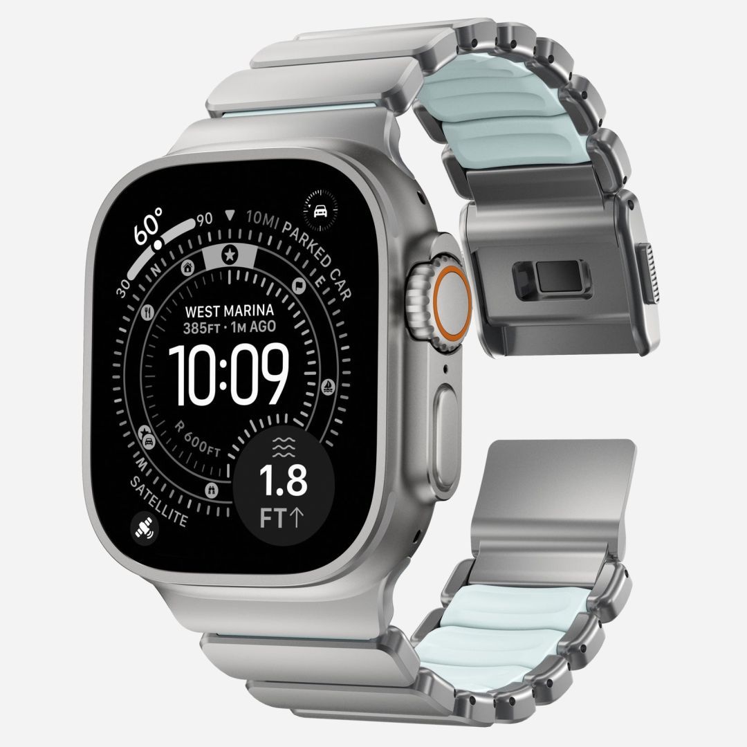Nomad Stratos Band FKM for AW 45/46/49mm Natural Titanium Icy Blue Glow