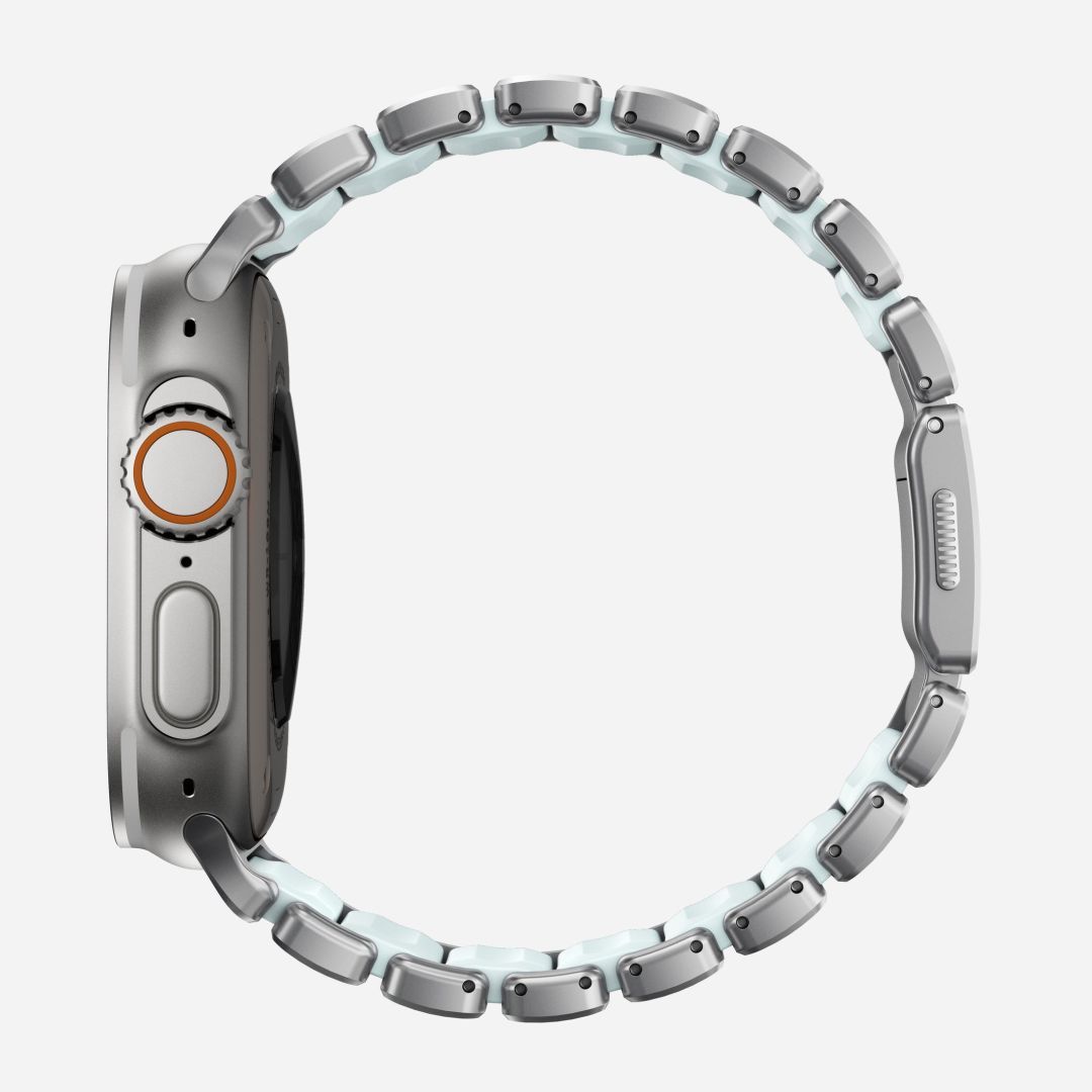 Nomad Stratos Band FKM for AW 45/46/49mm Natural Titanium Icy Blue Glow