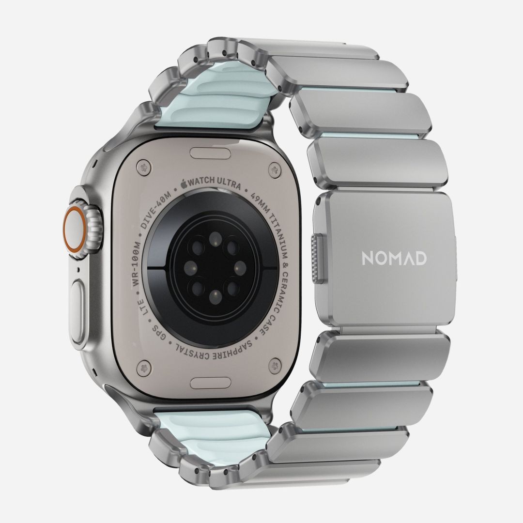 Nomad Stratos Band FKM for AW 45/46/49mm Natural Titanium Icy Blue Glow