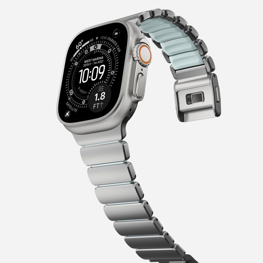 Nomad Stratos Band FKM for AW 45/46/49mm Natural Titanium Icy Blue Glow