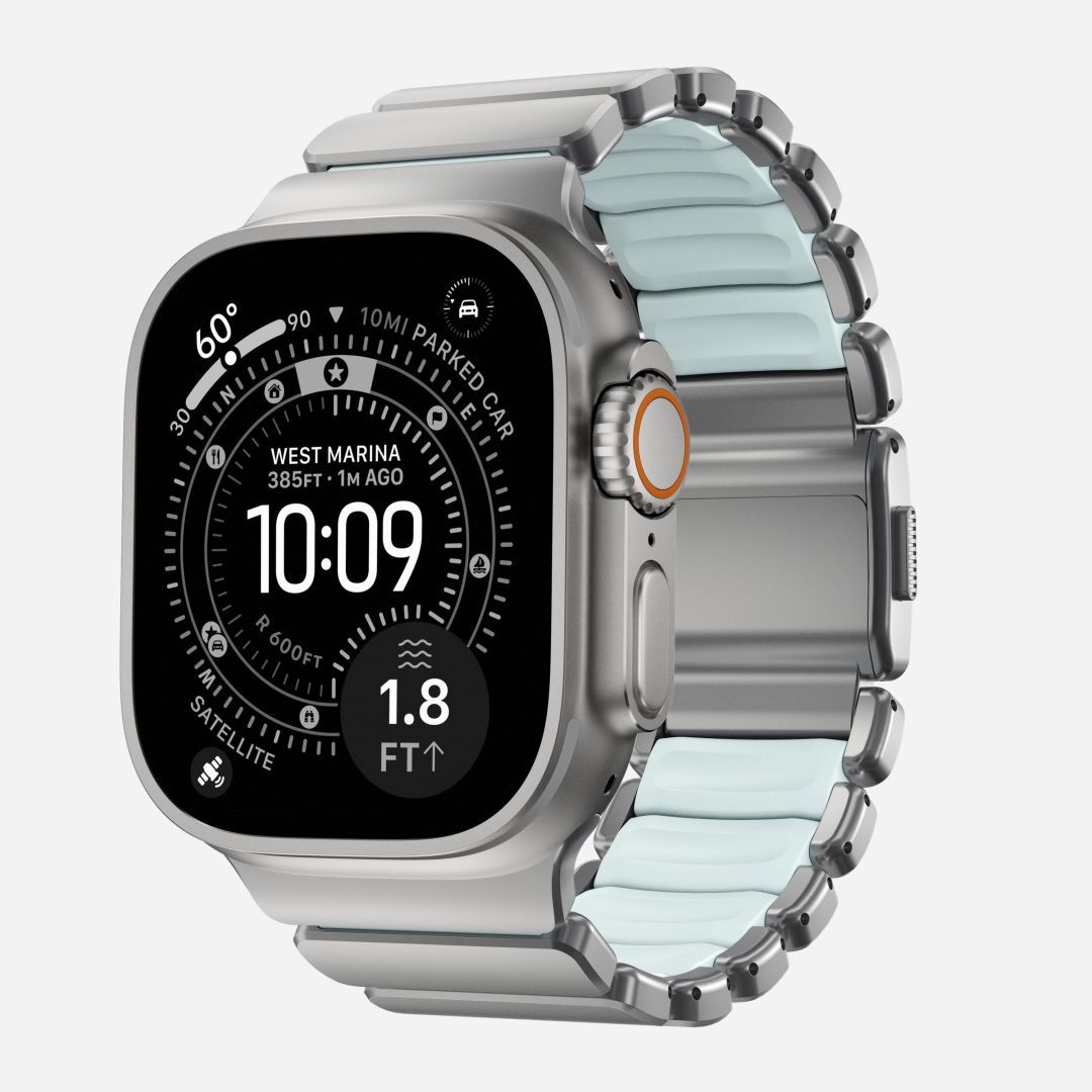 Nomad Stratos Band FKM for AW 45/46/49mm Natural Titanium Icy Blue Glow