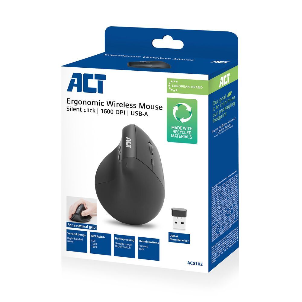 ACT AC5102 Wireless Ergonomic Mouse Black ACT AC5102 Wireless Ergonomic Mouse Black